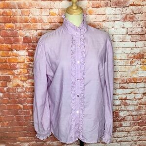 Vintage 70s Laura Mae Lavender Ruffled Button Down Cottage Core Victorian Blouse